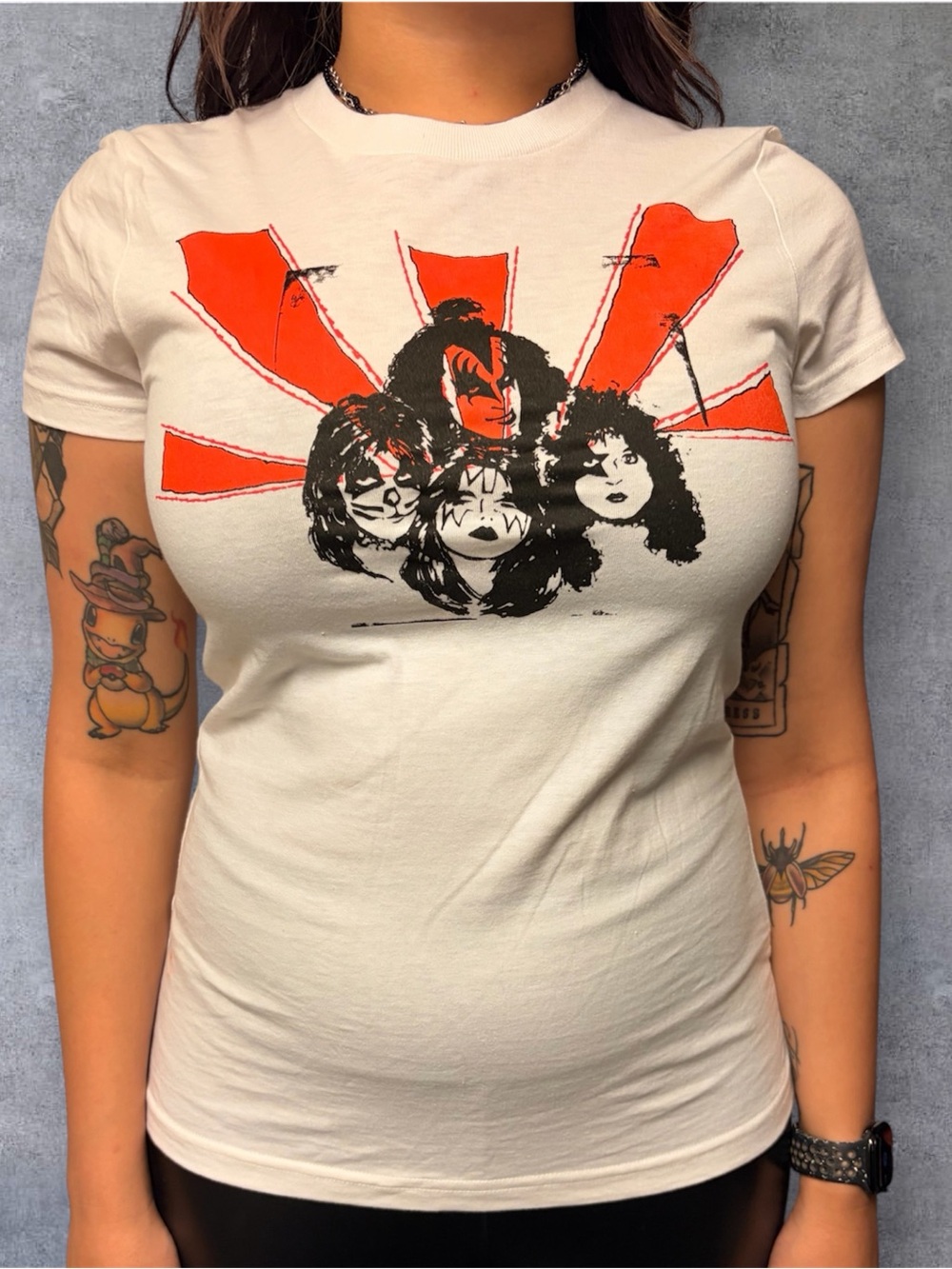 Bluenotes White Short Sleeve KISS Graphic Tee with Red & Black Print